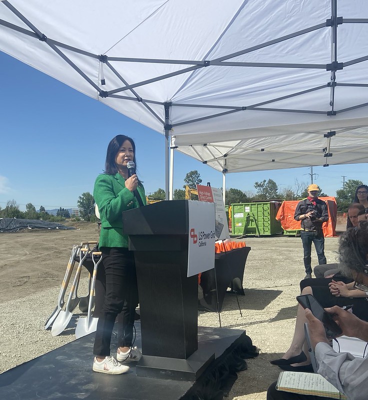 Commissioner Harada speaking at a ground-breaking event for LS Power Grid California's Power Santa Clara Valley in May 2026.